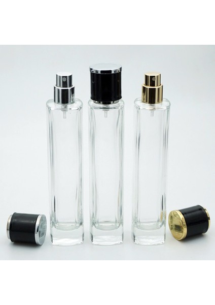 20 Adet Boş Cam Parfüm Şişe, 50 Ml, Ince Uzun Kare Model, Şeffaf