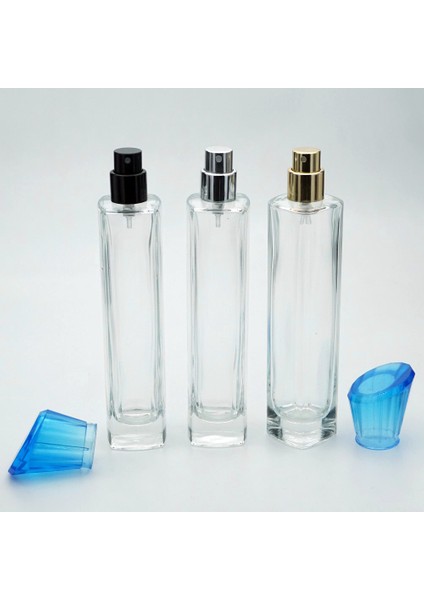 20 Adet Boş Cam Parfüm Şişe, 50 Ml, Ince Uzun Kare Model, Şeffaf