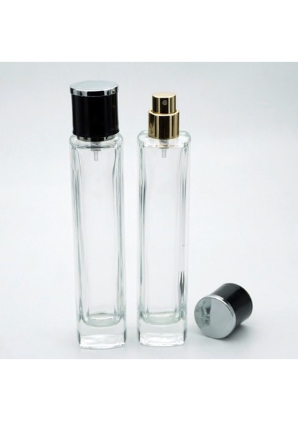20 Adet Boş Cam Parfüm Şişe, 50 Ml, Ince Uzun Kare Model, Şeffaf