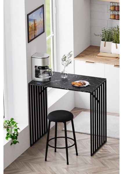 Prag Bar Taburesi , Mutfak Taburesi, Balkon, Bahçe Taburesi, Sandalyesi - Siyah Kumaş