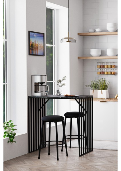 Prag Bar Taburesi , Mutfak Taburesi, Balkon, Bahçe Taburesi, Sandalyesi - Siyah Kumaş