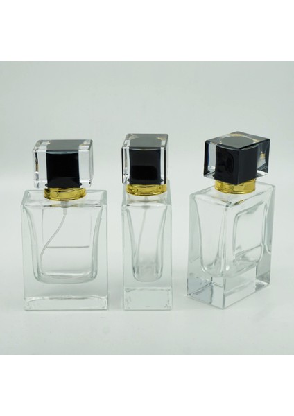 20 Adet Boş Cam Parfüm Şişe, 50 Ml, Damla Etiketli Kare Model, Şeffaf