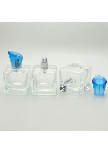 20 Adet Boş Cam Parfüm Şişe, 80 Ml, Dolgulu Küp Model, Şeffaf