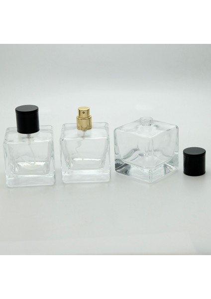 20 Adet Boş Cam Parfüm Şişe, 80 Ml, Dolgulu Küp Model, Şeffaf modelleri