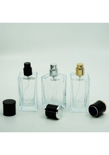 20 Adet Boş Cam Parfüm Şişe, 50 Ml, Küçük Kare Model, Şeffaf