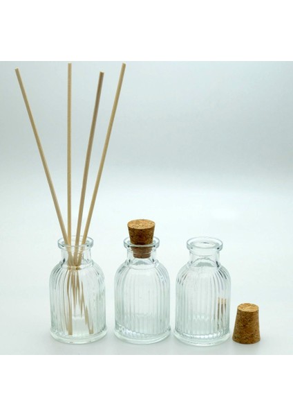 25 Adet Boş Cam Bambu Şişe, 35 Ml, Roman Çizgili Model