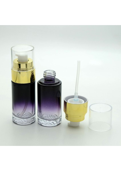 15 Adet Boş Cam Losyon Şişe, 40 Ml, Silindir Model, Siyah-Mor Degrade Boyalı