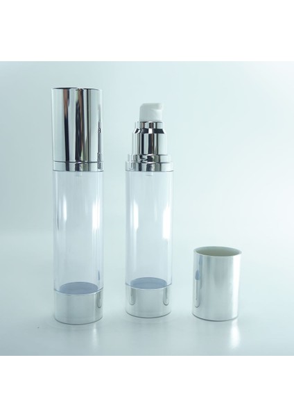 15 Adet Boş Akrilik Airless Krem Şişe, 50 Ml, Silindir, Havasız Pompa Model, Şeffaf