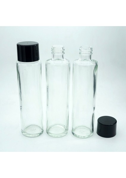 15 Adet Boş Cam Kolonya Şişe, 180 Ml, Silindir Model, Şeffaf