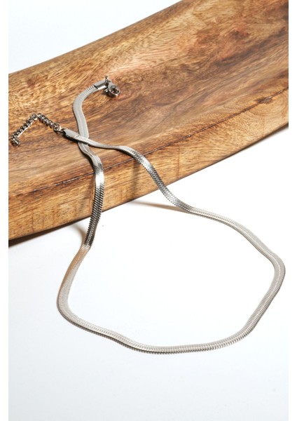 Çelik Italyan Zincir Yüksek Kalite Kararmaz Çelik Gümüş Yassı 45 cm Yassı Kolye Gümüş