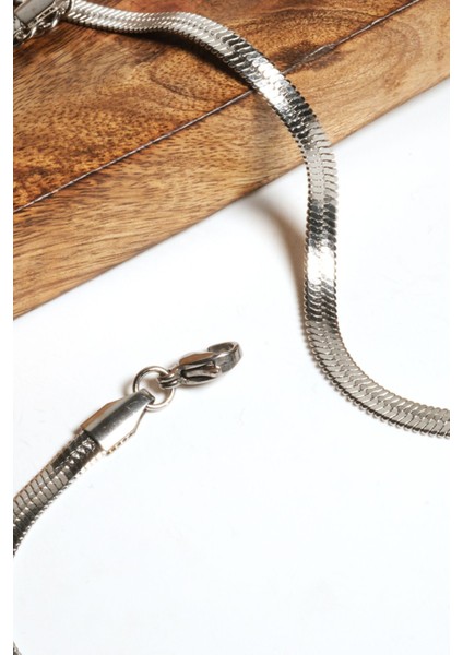 Çelik Italyan Zincir Yüksek Kalite Kararmaz Çelik Gümüş Yassı 45 cm Yassı Kolye Gümüş modelleri