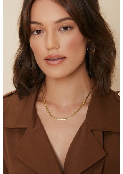 Sarı Kadın Italyan Yassı Zincir Kolye- Ithal Kararmaz Çelik Zincir Kolye Paslanmaz Çelik modelleri