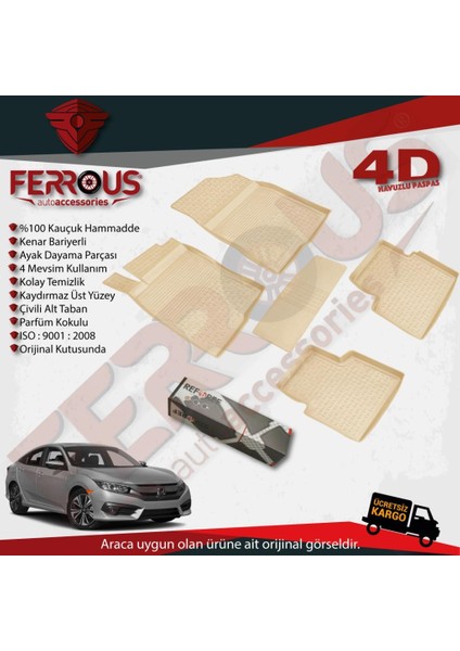 Honda Civic Sedan Refref 4d Havuzlu Kauçuk Paspas Bej 2016 ve Üstü fiyatları