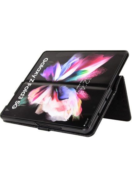 Samsung Galaxy Z Için Kılıf Fold 3 Deri Cüzdan Kapak Geometrik Desen (Yurt Dışından)