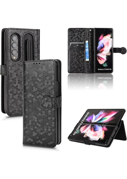 Samsung Galaxy Z Için Kılıf Fold 3 Deri Cüzdan Kapak Geometrik Desen (Yurt Dışından)