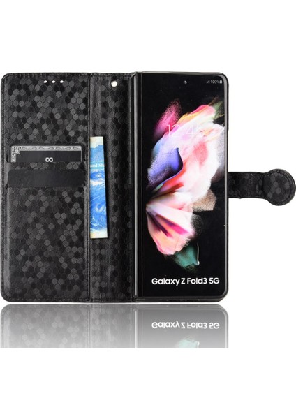 Samsung Galaxy Z Için Kılıf Fold 3 Deri Cüzdan Kapak Geometrik Desen (Yurt Dışından)