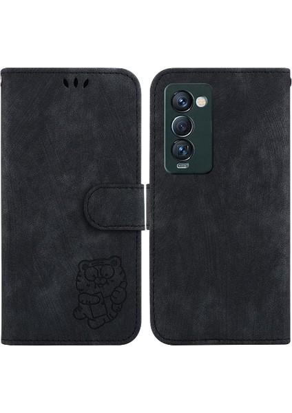 Tecno Camon 18 Premier Kabartmalı Sevimli Kaplan Flip Folio Cüzdan Kılıf (Yurt Dışından)