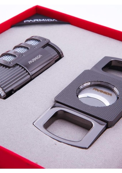 3 Torch Çakmak Kesici Ikili Gunmetal Puro Seti