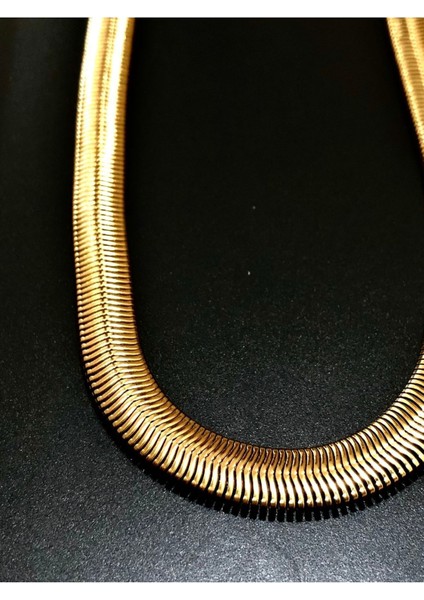 Çelik Gold Italyan Kalın Zincir Yassı Çelik Kolye Zirkon Altın modelleri
