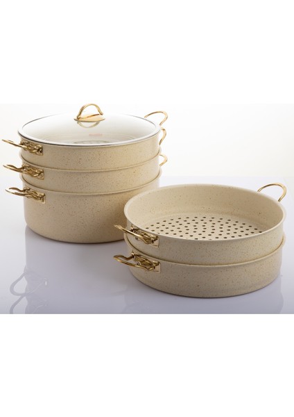 6 Parça 28 cm Cream Ezme Seri Buharlı Pişirici, Mantı Tencere Seti 5,9 Lt fiyatları