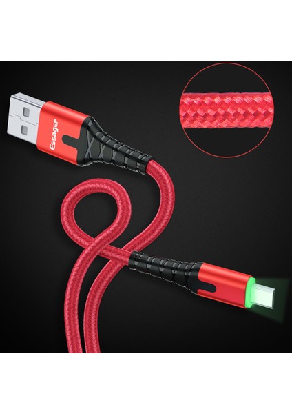 Mikro Usb'den Usb'ye Naylon Örgülü Veri Senkronizasyon Şarj Kablosu, LED Göstergeli 2m-Kırmızı (Yurt Dışından) fiyatları