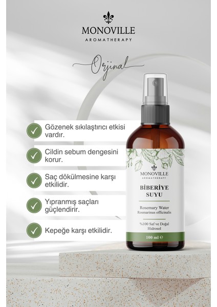 Biberiye Suyu Kepek Karşıtı Saç Toniği ve Dengeleyici Cilt Toniği 100 ml (Rosemary Water)