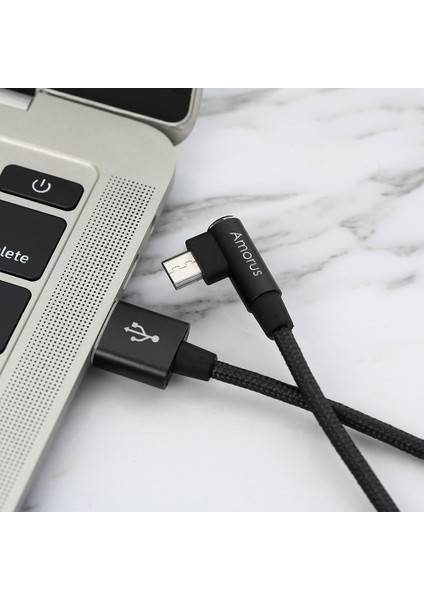 Mikro USB 2A Açılı Başlıklı Alüminyum Alaşımlı Örgülü Veri Kablosu (Yurt Dışından)