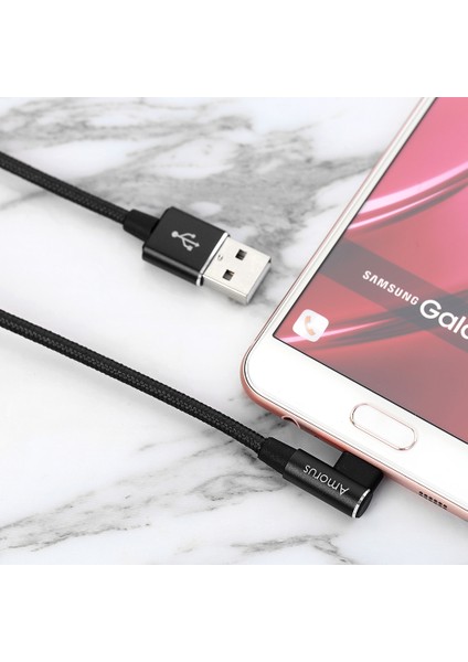 Mikro USB 2A Açılı Başlıklı Alüminyum Alaşımlı Örgülü Veri Kablosu (Yurt Dışından)