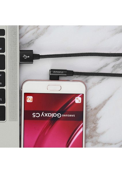 Mikro USB 2A Açılı Başlıklı Alüminyum Alaşımlı Örgülü Veri Kablosu (Yurt Dışından)