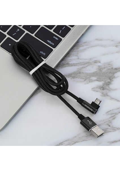 Mikro USB 2A Açılı Başlıklı Alüminyum Alaşımlı Örgülü Veri Kablosu (Yurt Dışından)
