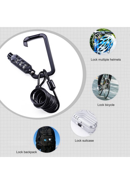 Siyah Stil Bisiklet Kilidi Kask Kod Kilidi 1.2m Kablo Ağır Hizmet Kombinasyon Kilidi Karabiner Motosiklet Bisiklet Kask Kilidi Bisiklet Ekipmanı (Yurt Dışından) indirimleri