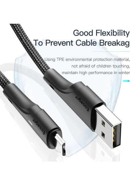 2m Telefon Şarj Kablosu Usb'den Mikro Usb'ye 2.4A Hızlı Şarj 480MBPS Aktarım Kablosu LED Işık Tasarım Kablosu (Yurt Dışından)