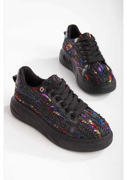 Mavis Siyah - Renkli Kalın Tabanlı Hasır Detaylı Sneakers