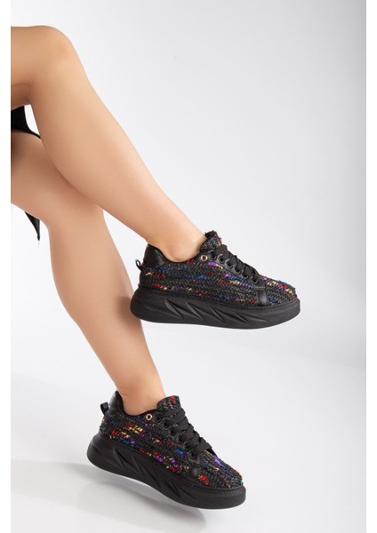 Mavis Siyah - Renkli Kalın Tabanlı Hasır Detaylı Sneakers fiyatları