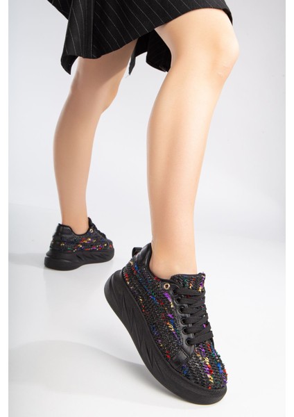 Mavis Siyah - Renkli Kalın Tabanlı Hasır Detaylı Sneakers modelleri