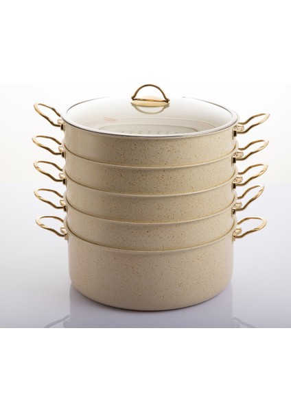 6 Parça 34 cm Cream Ezme Seri Buharlı Pişirici, Mantı Tencere Seti 12 Lt fırsatları