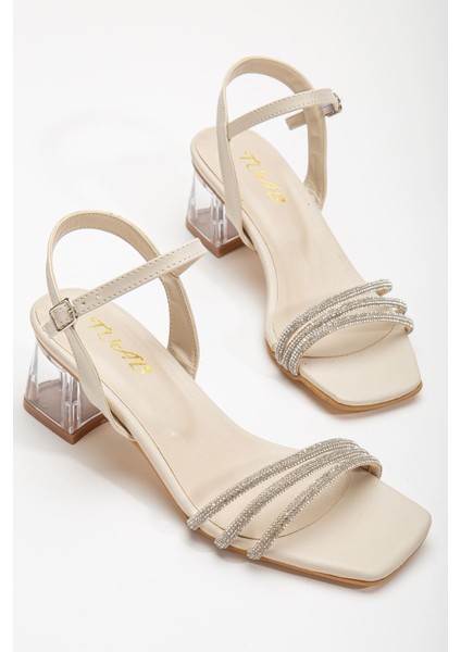 Gerdh Bej Taşlı Cilt Alçak Topuklu Ayakkabı