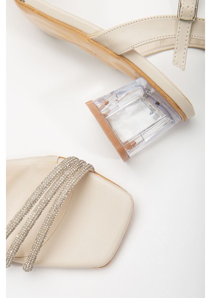 Gerdh Bej Taşlı Cilt Alçak Topuklu Ayakkabı modelleri