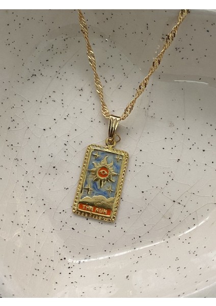 Kadın Altın Kaplama The Sun Tarot Kartı Plaka Kolye Çok Renkli Altın Kaplama fiyatları