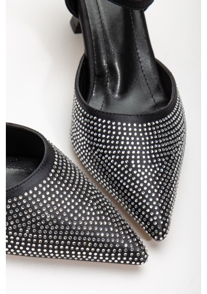 Sinda Siyah Saten Taş Detaylı İnce Topuklu Kadın Ayakkabı modelleri