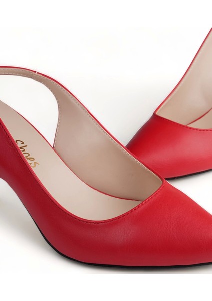 Luxentia Kırmızı Sivri Burun Rahat Kısa Stiletto Topuklu Ayakkabı