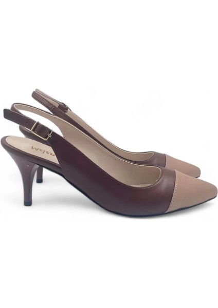 Glamora Kahve-Bej Kadın Rahat Kısa Stiletto Topuklu Ayakkabı