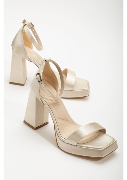 Matilda Krem Saten Platformlu Açık Burunlu Kalın Topuklu Ayakkabı fiyatları