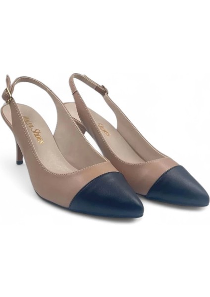 Glamora Bej-Siyah Kadın Rahat Kısa Stiletto Topuklu Ayakkabı fiyatları
