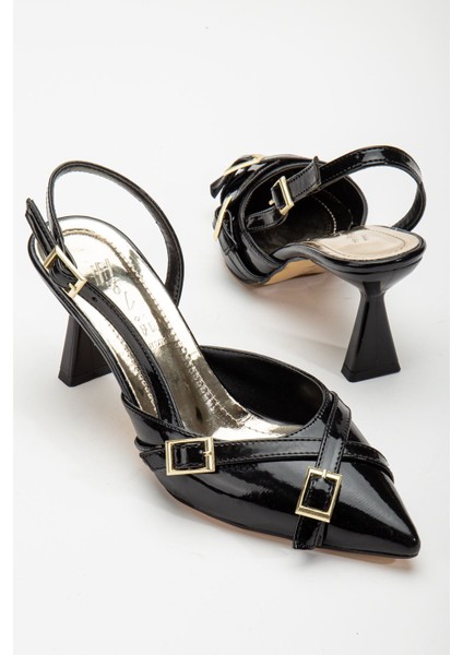 Mary Jane Siyah Arkası Açık Sivri Burunlu Kadın Topuklu Ayakkabı fiyatları