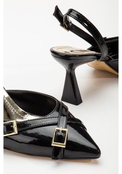 Mary Jane Siyah Arkası Açık Sivri Burunlu Kadın Topuklu Ayakkabı modelleri