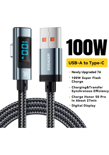 2m Dirsek 7A 100W Dijital Ekran Veri Kablosu Yüksek Güçlü Usb-A'dan Tip-C'ye Şarj Kablosu (Yurt Dışından) fiyatları