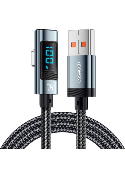 2m Dirsek 7A 100W Dijital Ekran Veri Kablosu Yüksek Güçlü Usb-A'dan Tip-C'ye Şarj Kablosu (Yurt Dışından) modelleri