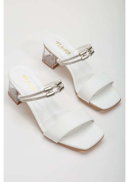 Lissen Beyaz Tek Bantlı Taşlı Cilt Alçak Topuklu Ayakkabı fiyatları