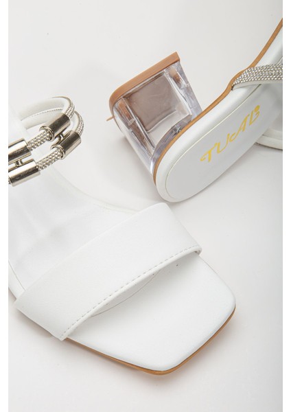 Lissen Beyaz Tek Bantlı Taşlı Cilt Alçak Topuklu Ayakkabı modelleri